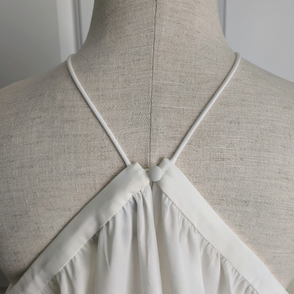 1. State Blouse High Neck Chiffon Sheer Blouson Sleeves Off Shoulder White M NWT - Picture 10 of 14